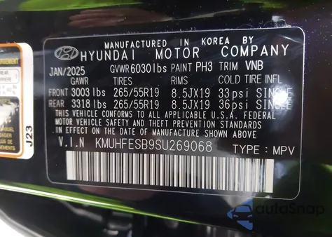 2025 Genesis Gv80 2.5T Standard Awd from USA, damaged, VIN KMUHFESB9SU269068